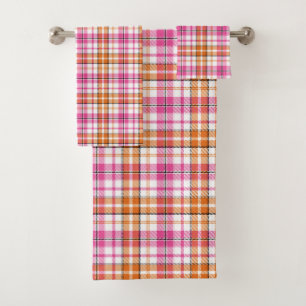 Motif à carreaux tartan blanc rose orange