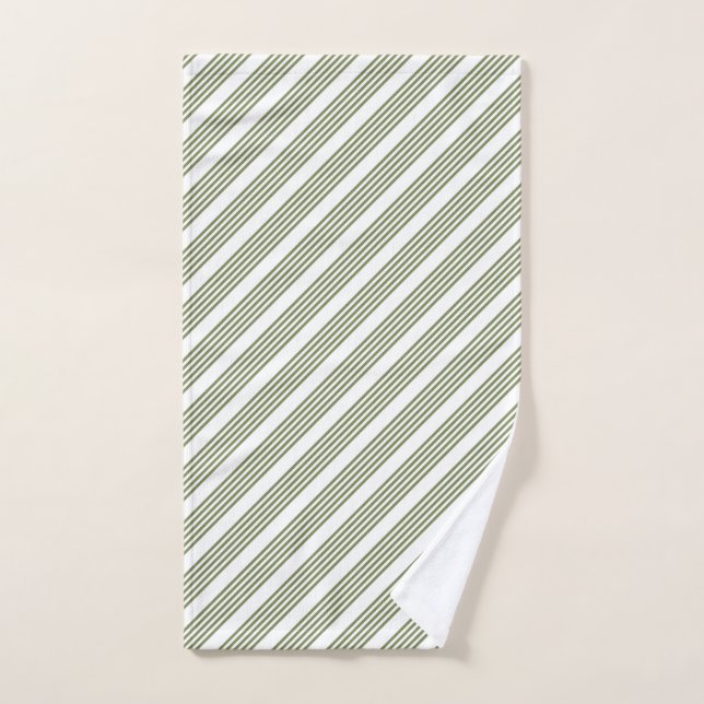 Motif à cinq bandes vert et blanc olive (Serviette à main)