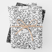 Motif à doodle noir et blanc enveloppe feuille pap