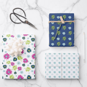 Motif à feuilles vertes bleu rose pâle