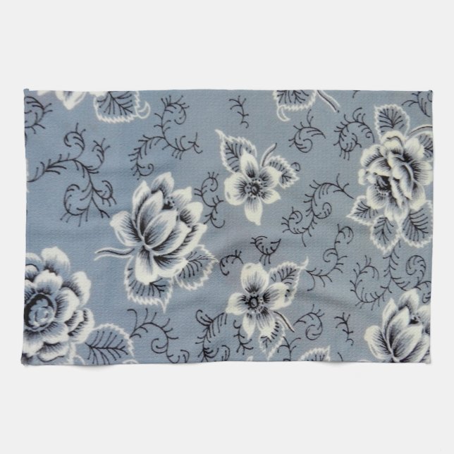 Motif à fleurs bleues coloniales | Serviettes de c (Horizontal)