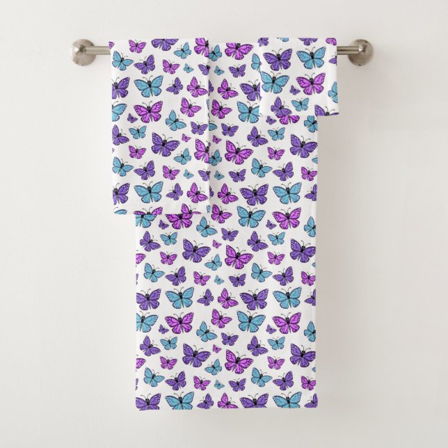 Motif à papillons violets, bleus et roses (En situation)