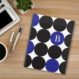 Motif à points bleu et noir gras avec monogramme