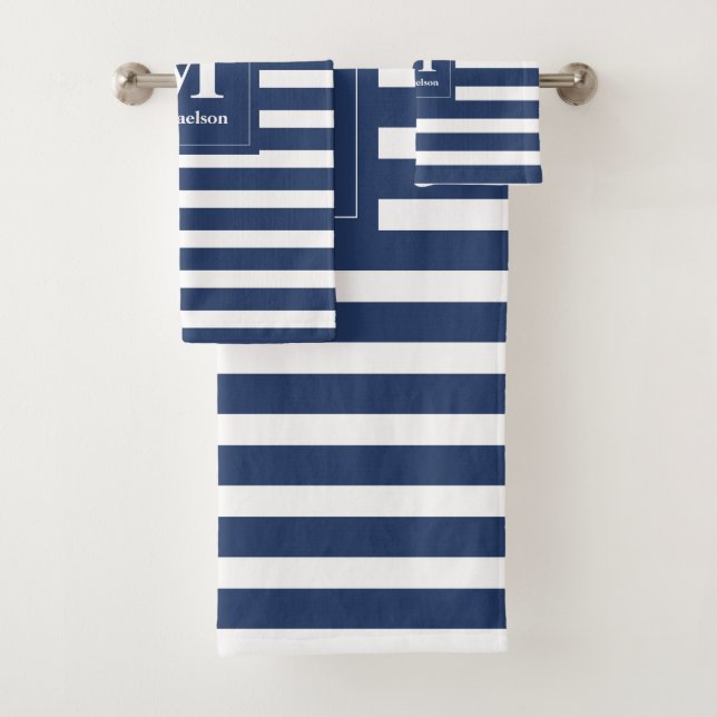 Motif à rayures bleu et blanc monogramme (En situation)