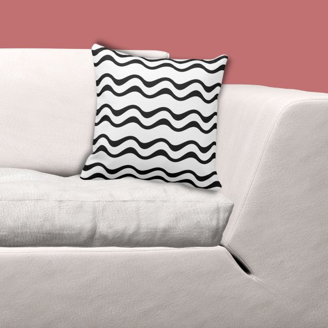Motif à vague noir et blanc - Oreiller (Regular Black Ripple Pattern, White Pillow)