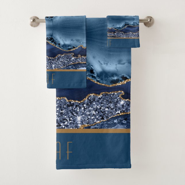 Motif agate à paillettes bleu or Monogram tendance (En situation)