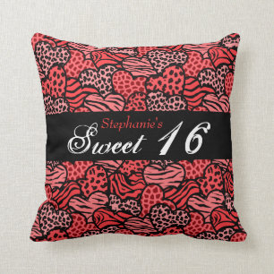 Motif animal rouge coeurs Sweet sixteen Coussin