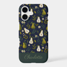 Motif aquarelle poire verte sur fond bleu foncé