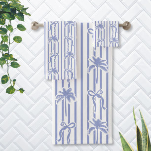 Motif Arbres Palmiers Côtiers Blancs Bleus Rubans