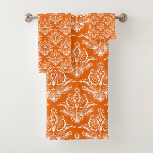 Motif Art Déco Floral Orange & Blanc (En situation)