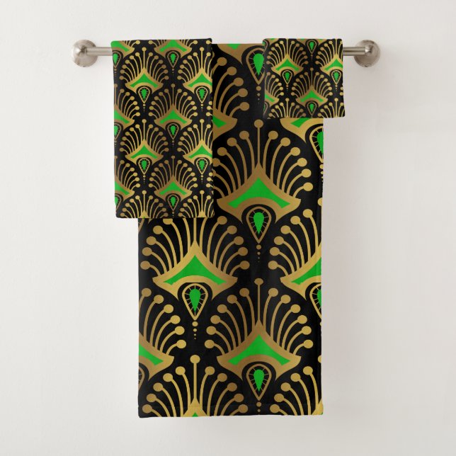 Motif Art déco or et vert sur noir (En situation)