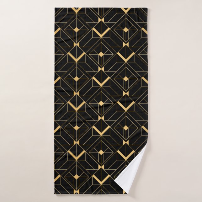 Motif Art déco. Simples grappes noir et or (Serviette de bain)