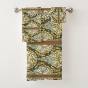 Motif Art Nouveau de lys et insecte vert sauge