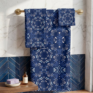 Motif Azulejo Méditerranéen Bleu Blanc Orné