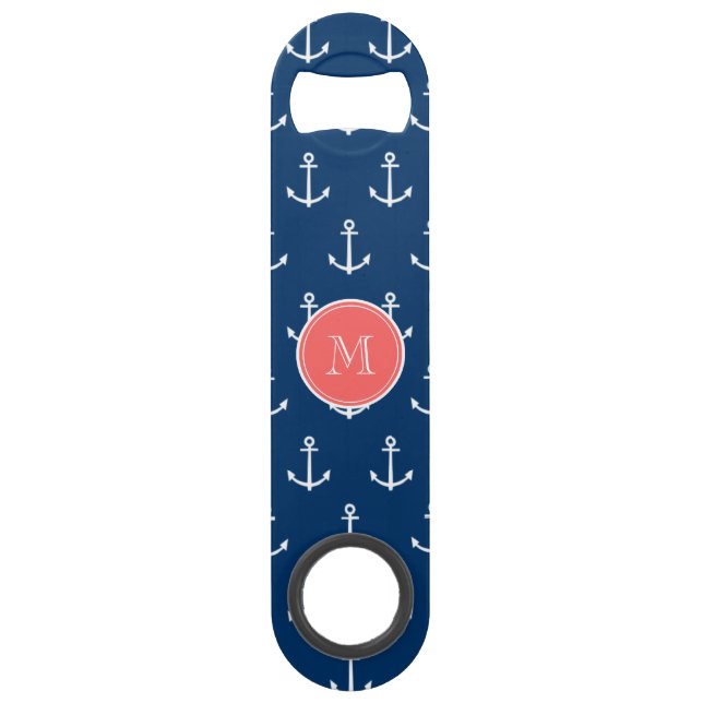 Motif blanc d'Ancres de bleu marine, monogramme (Devant)