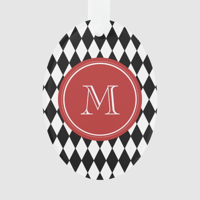 Motif blanc noir de harlequin, monogramme rouge (devant)