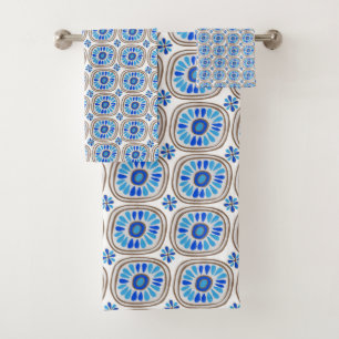 Motif Bleu blanc de la marguerite ronde rétro