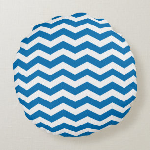 Motif bleu Chevron éblouissant Coussins ronds