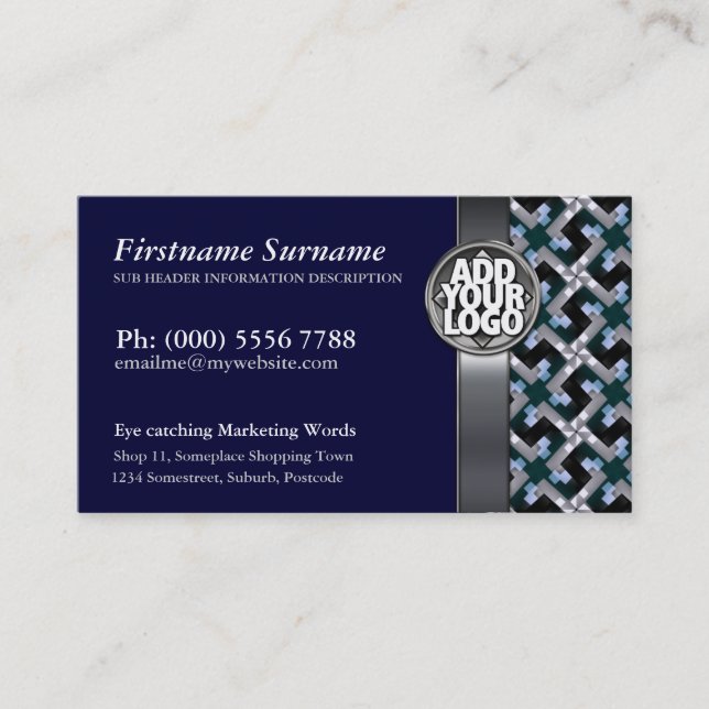 Motif bleu marine + argent avec Cartes de visite d (Devant)