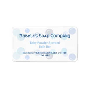 Motif Blue Bubbles sur Étiquette de savon blanc