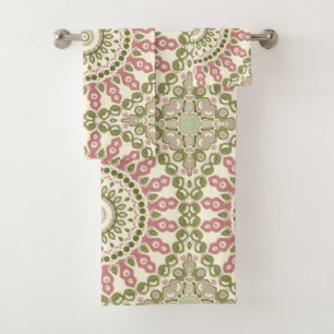 Motif Bohème Vintage Mandala Vert et Rose