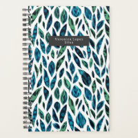 Motif botanique bleu et vert feuille
