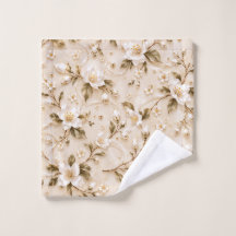 Motif botanique élégant blanc floral or olive