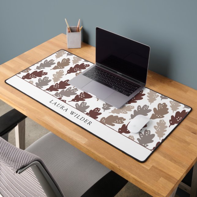 Motif botanique feuille prune taupe (Bureau 2)