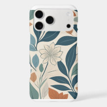 Motif botanique floral bleu doux et terracotta