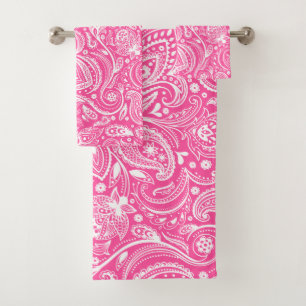 Motif cachemire blanc sur arrière - plan rose