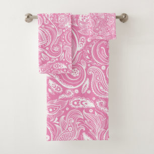 Motif cachemire blanc sur rose