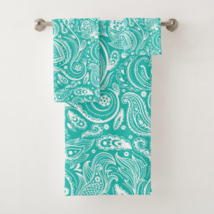 Motif cachemire blanc sur vert menthe