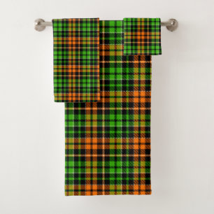 Motif carreaux tartan vert orange noir
