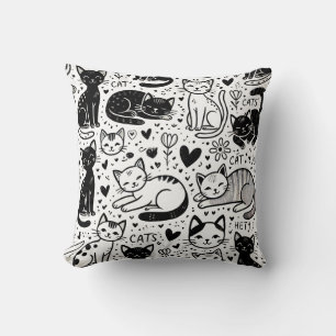 Motif Chat noir et blanc Coussin confortable et él