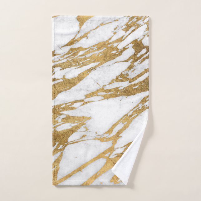 Motif chic en pierre de marbre blanc d'or moderne (Serviette à main)