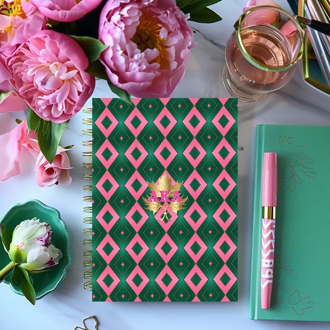 Motif chic rose et vert diamant (Stylish Pink and Green Monogrammed Daily Planner)