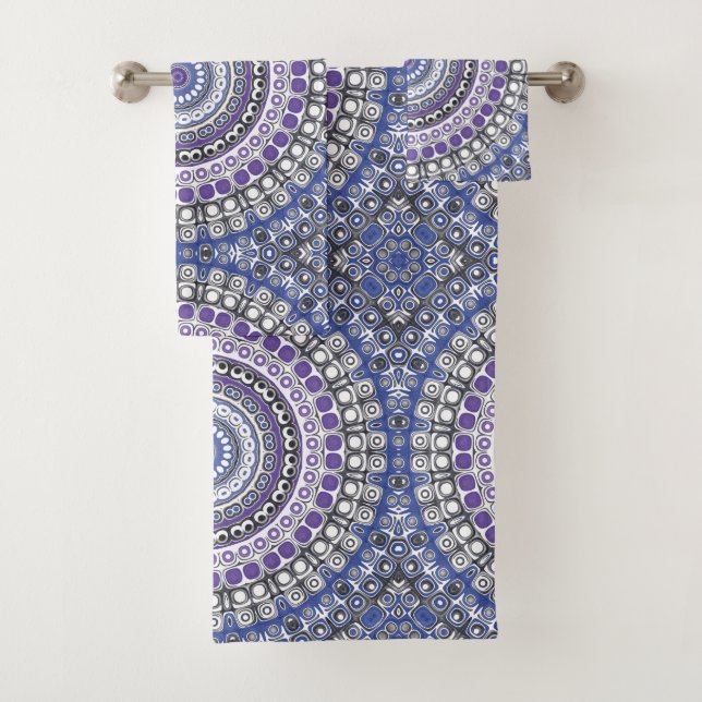 Motif circulaire géométrique Mandala bleu et viole (En situation)