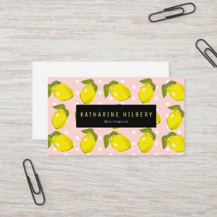Motif citron Polka Dot Carte de visite rose pâle