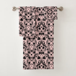 Motif classique noir et rose Damas