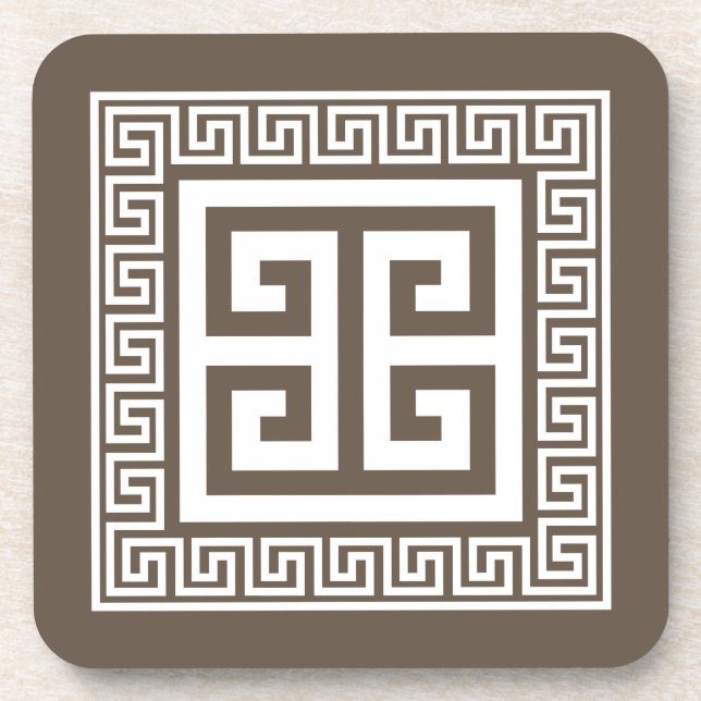 Motif Clé Grecque Blanc Et Brown Dessous de verre  (Devant)