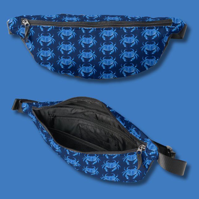 Motif Crabe Bleu (Navy blue coastal crab fanny pack.)
