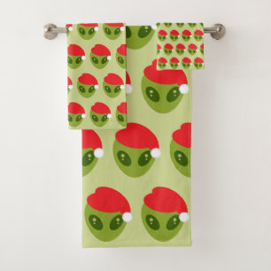 Motif d'alien vert mignon avec chapeau de Père Noë