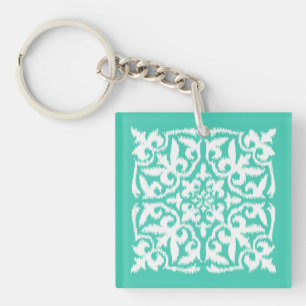Motif damassé Ikat - bleu paon et blanc