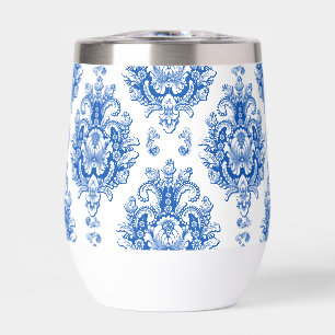 Motif damassé méditerranéen bleu blanc élégant
