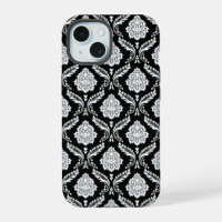 Motif Damassé Rococo Blanc sur Noir