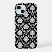 Motif Damassé Rococo Blanc sur Noir