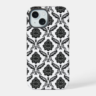 Motif Damassé Rococo Noir sur Blanc