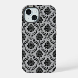 Motif Damassé Rococo Noir sur Gris