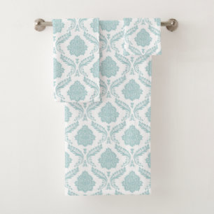 Motif damassé rococo œuf de canard bleu sur blanc