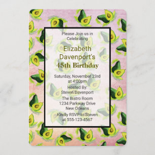 Motif d'aquarelle Avocados vert Invitation d'anniv